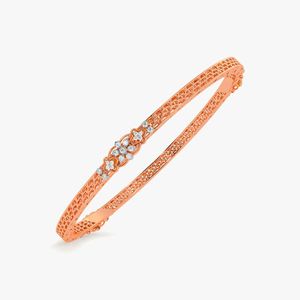 Rose Gold Lab Grown Diamond Floral Cluster Filigree Bangle - Product Image 2