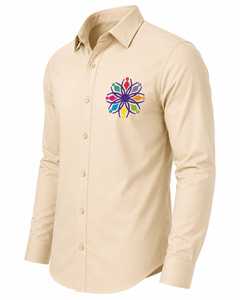 Camisa de Vestir de Punto Casual de Algodón Beige Premium para Hombre, Transpirable, Bordada, con Logotipo Personalizado, Manga Larga, Talla XL - Product Image 4