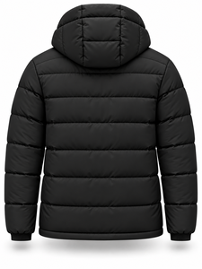 Veste matelassée à capuche noire pour homme, imperméable, coupe-vent, fermeture éclair, logo sur le devant, rembourrage en polyester, manteau décontracté d'hiver - Product Image 2