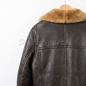 Veste en cuir et fourrure sur mesure pour homme, coupe ample, style vintage, avec fermeture éclair, col en peau de mouton, vente en gros personnalisée - Product Image 6