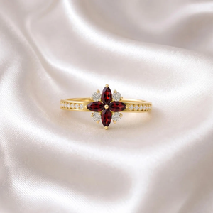 Elegant Red <b>Garnet</b> Floral Engagement <b>Ring</b> Marquise Cut Deep Red Gemstone Wedding <b>Ring</b> 925 Sterling <b>Silver</b> 18K Gold Filled Gift - Product Image 4