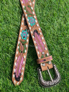 New Western Stylish Real Genuine Hand Tooled <b>Leather</b> Floral Paint Designer <b>Belts</b> High Quality Handmade <b>Leather</b> Unisex Waist <b>Belt</b> - Product Image 2