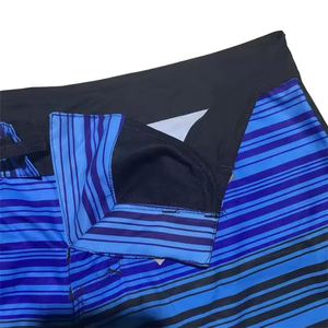 <b>Men's</b> Performance Blue Striped Board Shorts | Quick-Dry Scalloped Hem Surf <b>Trunks</b> with Black Waistband | Summer Beachwear 2026 - Product Image 3
