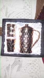 Jarra y vaso de cobre. Juego de jarra y vaso de cobre artesanal de primera calidad. 100% cobre puro. Beneficios ayurvédicos ideales para la salud. Decoración para el hogar. - Product Image 6