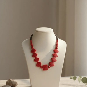 Best Selling Crimson Square Beads <b>Statement</b> <b>Necklace</b> Handmade Bold Ethnic Jewelry for Women Fashion Accessory Available For Sale - Product Image 1
