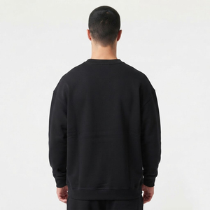 Sudadera con hombros caídos para hombre, de alta calidad, con logo personalizado, de algodón polar, cuello redondo, oversize, negra. - Product Image 3