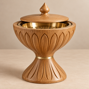 Quemador de Incienso Árabe de Lujo con Aspecto de Madera, Recipiente de Oud de Acero Inoxidable Dorado, Diseño Geométrico Islámico, Aromático 100% Natural - Product Image 4