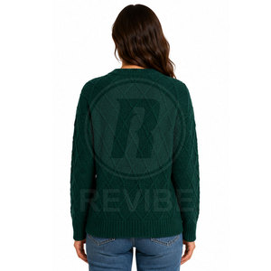 Pull en maille de luxe pour femme, décontracté, avec logo frontal, confort premium, respirant, haute qualité, 100% coton/laine, personnalisable - Product Image 3