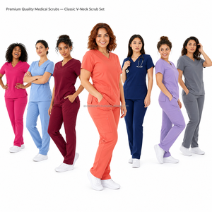 Ensemble d'uniformes médicaux avec poche poitrine zippée et poche cargo, combinaison de couleurs personnalisée, tissu extensible quadridirectionnel pour le secteur de la santé - Product Image 4