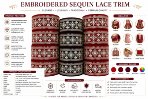 Bordure de dentelle brodée de luxe avec sequins pour sari de mariée, lehenga, dupatta, robe, vêtement, ruban décoratif à coudre - Product Image 6
