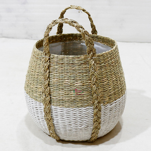 Natural Seagrass Flower Pot <b>Basket</b> Indoor Planter Handmade Eco-friendly with <b>Plastic</b> Liner - Product Image 3