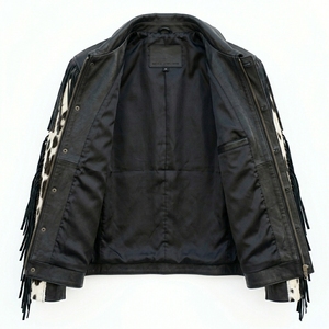 Chaqueta de cuero de vaca personalizada al por mayor para hombre, estilo occidental con flecos, fabricante, piel auténtica, piel sintética, abrigo informal, prendas de vestir exteriores para hombre - Product Image 3