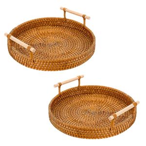 Handwoven RATTAN TRAY <b>FRUIT</b> <b>STORAGE</b> BASKET with Handles Gift, Handmade Basket for Food Presentation - Product Image 1