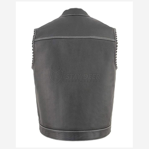 Premium Cowhide Leather Biker Vest Men Classic Club Style Motorcycle Vest Genuine Leather Riding Gear - Product Image 2