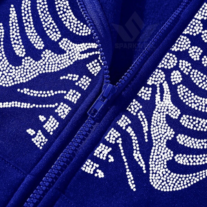 Sudadera de invierno con capucha y cremallera para hombre, azul, con diseño de esqueleto de diamantes de imitación en la parte delantera, estilo gótico, corte regular, manga regular, tejido de punto. - Product Image 5