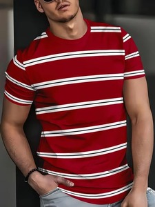 เสื้อยืดลายทางผู้ชาย พิมพ์ลายดิจิตอลตามสั่ง คอกลม แขนสั้น สไตล์ลำลอง แฟชั่น ระบายอากาศได้ดี ผ้าคอตตอนผสม ใส่สบายในฤดูร้อน รับสกรีนโลโก้ - Product Image 2