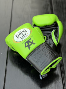 No Boxing No Life Gants de boxe en cuir véritable à lacets pour entraînement et sparring, couleur verte, impression de nom personnalisée, unisexe adulte, respirants - Product Image 1