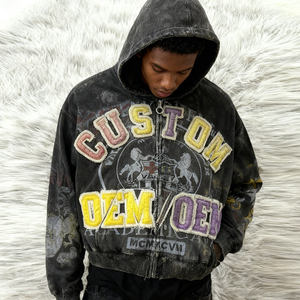 Sudadera con Capucha para Hombre, Estilo Hip Hop, Personalizada OEM, Lavada con Ácido, Impresión Digital DGT, Bordado, 400gsm, Tejido Grueso, Efecto Desgastado y Decolorado por el Sol - Product Image 3