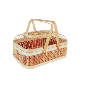 Cesta de Bambú Vintage de Uso Industrial para Picnic, Caja de Regalo Tipo Jaula de Pájaro, Cesta con Doble Asa, Porta Té y Pasteles Decorativo de Madera Premium - Product Image 1