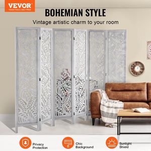 6-<b>Panel</b> 66.9 Inches Tall Portable Wood Room Divider Indoor Carved Privacy <b>Screen</b> Folding Partition Elegant Portable Decoration - Product Image 2