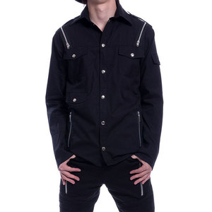 Custom Wholesale <b>Men's</b> Gothic Punk Rock Black Long Sleeve Shirt 100% Cotton Zipper Detail Button Down Shirt - Product Image 1
