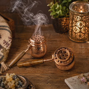 Hammered Copper Bakhoor <b>Burner</b> Wooden Handle Charcoal Incense <b>Burner</b> Oud <b>Burner</b> Aromatherapy Home Decor Wholesale OEM ODM - Product Image 4