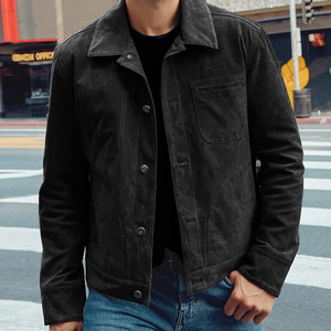 Chaqueta de Motociclista para Hombre, Negra, de Lona, Resistente al Viento, con Cuello Alto, Corte Regular, Color Sólido, Estilo Delgado, para Invierno - Product Image 4