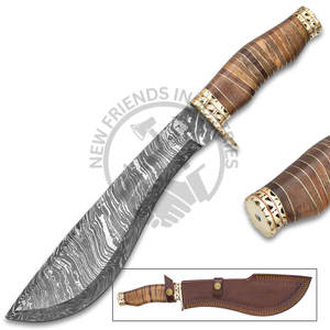 Cuchillo de caza hecho a mano de acero de Damasco para exteriores, cuchillo Bowie, cuchillo de supervivencia para camping con espaciadores, mango de madera de nogal, cuchillo de hoja fija - Product Image 2