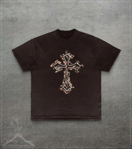 Camiseta de Diseño Personalizado OEM al por Mayor, Estilo Urbano, Premium, 100% Algodón, Vintage, Corte Ajustado, Estampado de Dibujos Animados, con Pedrería, Unisex, a la Moda - Product Image 1