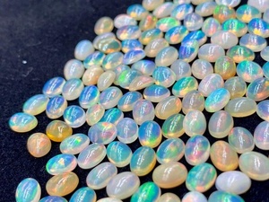 Opale d'Éthiopie naturelle, cabochon ovale, lot de 12x10 mm, teintes blanc, bleu feu, vert, jaune, certifiée par un tiers, polie, pour bijoux - Product Image 6
