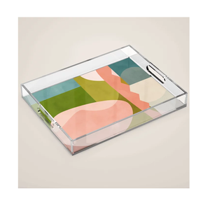 Plateau décoratif et de service en acrylique transparent imprimé, à prix abordable, avec poignée et plateau en acrylique de qualité supérieure - Product Image 1