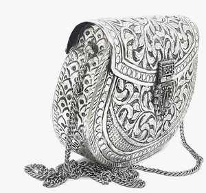 Mode sac à main en métal décontracté avec doublure en satin et motif pierre d'Inde - Product Image 2