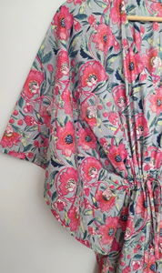 Vestido Kaftán de Algodón Floral Ecológico con Estampado Flocado, Kimono Largo Maxi, Bata de Noche, Ropa Casual para Resort, Maternidad India Natural - Product Image 6