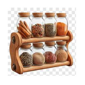 Classic Walnut Wooden Spice <b>Rack</b> 3 Tier Countertop <b>Kitchen</b> Condiment Storage Organizer Shelf with Glass Jars Set - Product Image 4
