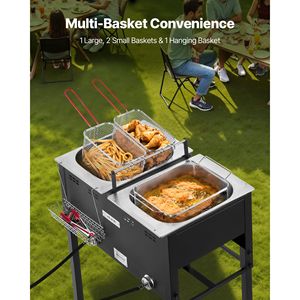 Friggitrice Professionale a Gas Propano per Esterni, Grande Capacità, Doppia Vasca 16QTx2, in Acciaio Inossidabile, per Pesce, con 3 Cestelli e Termometro, per Uso Esterno - Product Image 5