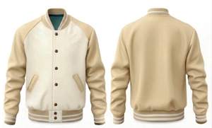 Veste varsity pour homme en menthe et crème avec boutons marron, coupe classique, vêtement décontracté pour l'automne - Product Image 3
