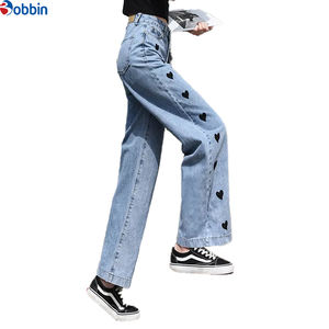 Jeans de mezclilla rectos de cintura alta con bolsillos para mujer, estilo urbano, versátiles, nuevos, populares, con diseño de corazón, clásicos, holgados y cómodos. - Product Image 4