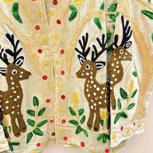 Luxury White <b>Velvet</b> Embroidered <b>Jacket</b> With Deer & Tree Pattern Full Sleeve Stand Collar Bohemian <b>Women</b> Autumn Outerwear - Product Image 6