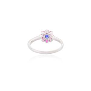 Bague halo florale en or massif 14 carats avec rubis et saphir bleu - Product Image 5