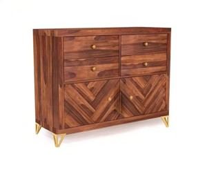 Mid-Century Modern Solid Wood <b>Sideboard</b> | Chevron Pattern Accent Cabinet with Gold Legs | Wholesale Living Room Home Furniture - Product Image 5