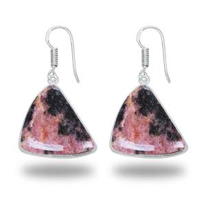 Boucles d'oreilles pendantes en argent indien faites à la main avec pierre précieuse rhodonite, plaqué argent rhodié, design mignon pour soirée, bijoux pour femme 100% - Product Image 4