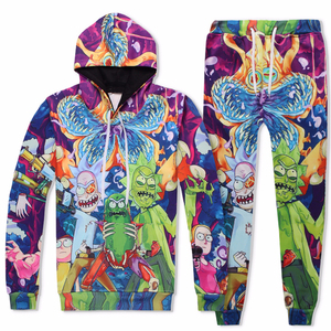 Tuta con Cappuccio Unisex con Stampa Personaggi di Rick e Morty, Maniche Lunghe, Abbigliamento Casual con Chiusura a Coulisse e Tasche Laterali - Product Image 1