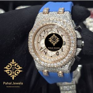 Pahal Jewels Montre de luxe sportive pour homme avec diamants, boîtier octogonal, acier inoxydable bleu, chronographe analogique à quartz, 45 mm, verre saphir - Product Image 3