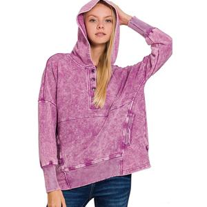 เสื้อฮู้ดซักแบบมีกรดทำจากผ้าฝรั่งเศสสำหรับผู้หญิงเสื้อสเวตเชิ้ตแขนยาวมีกระเป๋าใส่สบายใส่โลโก้ได้ทุกฤดู - Product Image 4