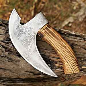 Cuchillo para Pizza Vikingo Premium de Alta Gama, Forjado a Mano, con Mango de Madera de Grado Industrial, Estilo Hacha, Regalo Ideal - Product Image 6