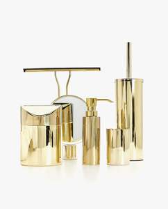 Ensemble de salle de bain en métal de luxe avec distributeur de savon, porte-brosse à dents, gobelet et plateau pour la décoration de salle de bain moderne - Product Image 5