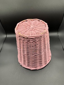 Pink Rattan Storage Basket Round Open Top Decorative Indoor Household Woven Bucket Wastes <b>Bin</b> For Home Kitchen And Bathroom Use - Product Image 2