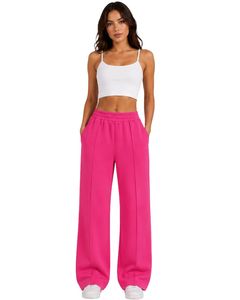 Manufacturer Customized Women Hot Pink Wide Leg Sweatpants High Waist Loose Fit Lounge Jogger Pants Casual Streetwear Daily Wear - Product Image 1