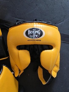 OEM Yellow & Black No Boxing No Life Boxing Protection kit Genuine Leather Boxing Sparring Training Set MMA Boxing Kit - Product Image 5