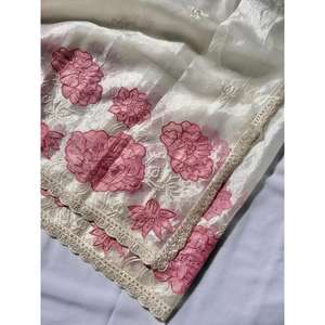 Sari de Noche de Diseñador con Apliques de Seda Oris Pura Blanca de Elite Weaves, 490 g - Product Image 1